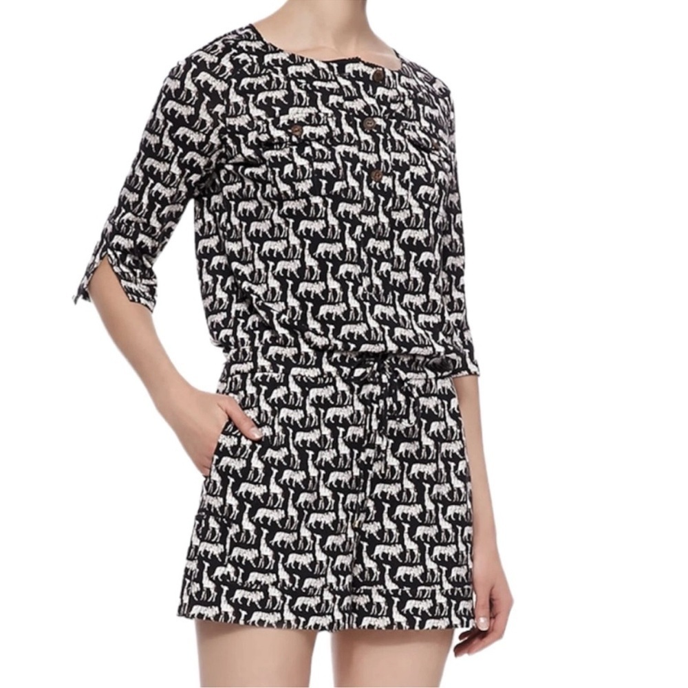 Diane Von Furstenberg Black and White Animal Print Romper